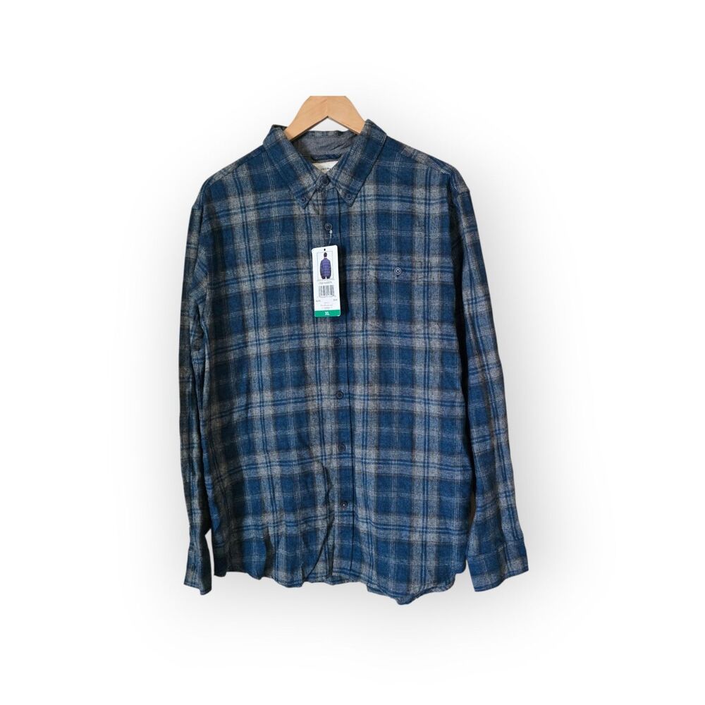 NWT Weatherproof Vintage Mens XL Blue Plaid Long Sleeve Button Down Flannel